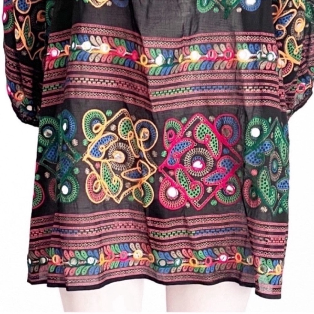 RARE NWT Juliet Dunn London Black Embroidered Mini Kaftan Dress Mirror Beach S - Picture 9 of 14